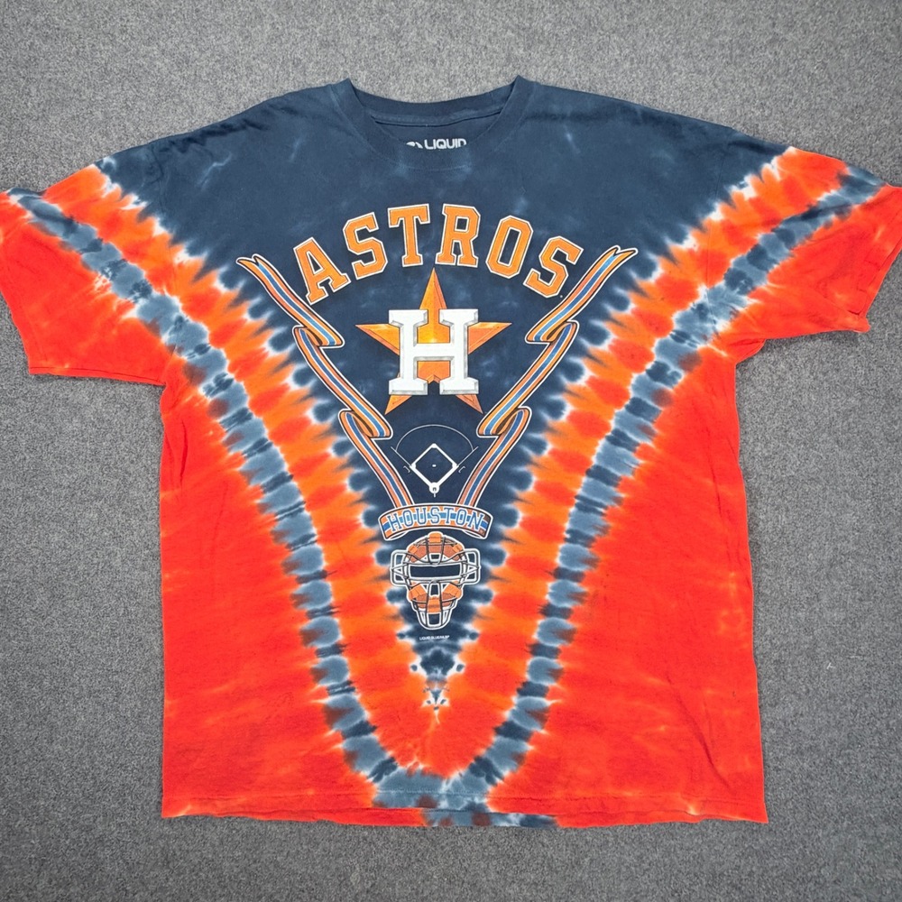 Liquid Blue Houston Astros Tie Dye Graphic Tee Shirt Navy Orange Mens 2XL